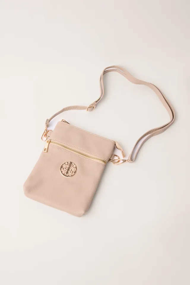 Linen crossbody bag, front view